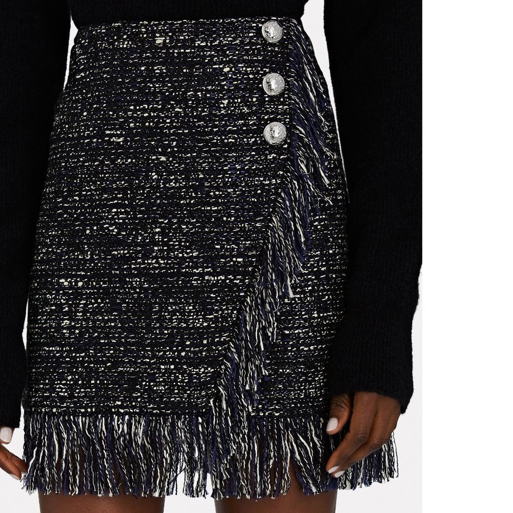 NWT Intermix Danny Fringed Tweed Mini Skirt
